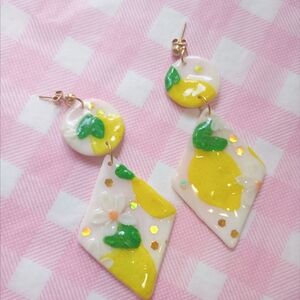 Clay Floral Lemon Drop/Dangle Earrings Summertime Artisan Made